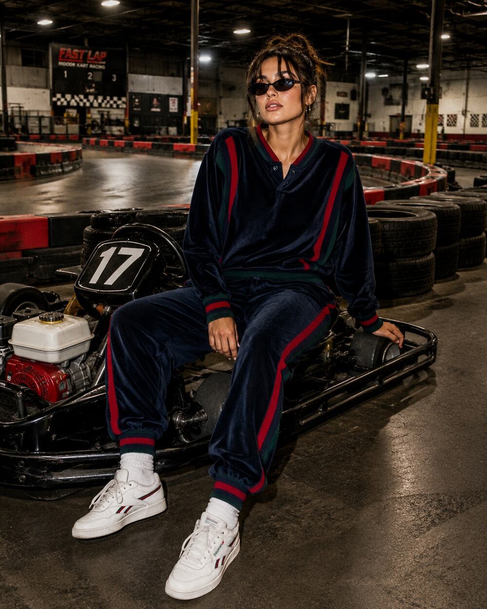 Vintage The Fox Collection Velour Tracksuit Set Navy Red Green Stripe Large